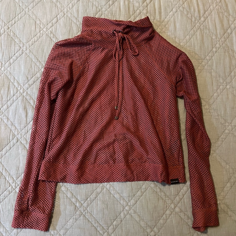 Koral Red maroon Mesh Hoodie sweater sweatshirt crop top cropped